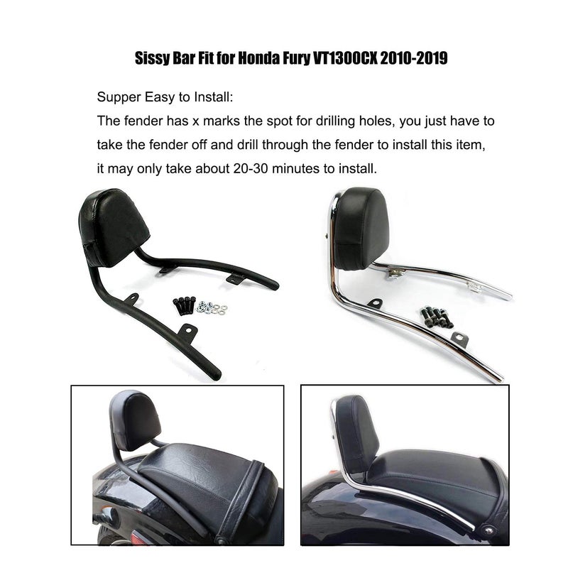 AW AUTO WORLD COPART Chrome Passenger Backrest Sissy Bar for Honda Fury VT1300CX 2010-2019 2018 2017 2016 2015 - Image 2